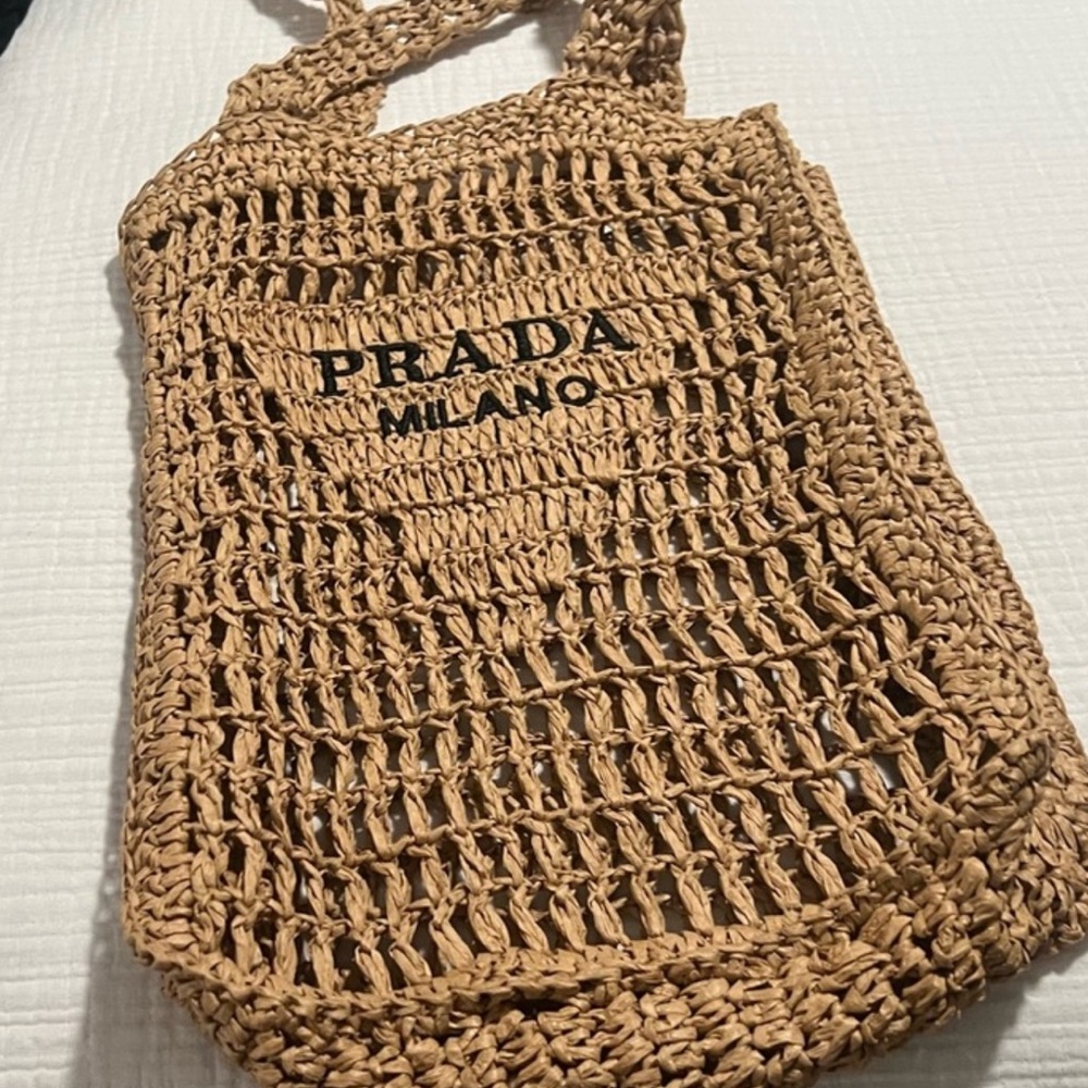 Tan Woven Tote Bag designer inspired. Used in good condition. No tags.